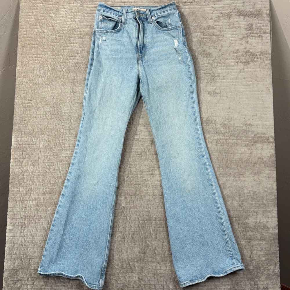 Levis Premium 70s‎ High Flare Jeans Light Wash Distressed Raw Hem Size 24